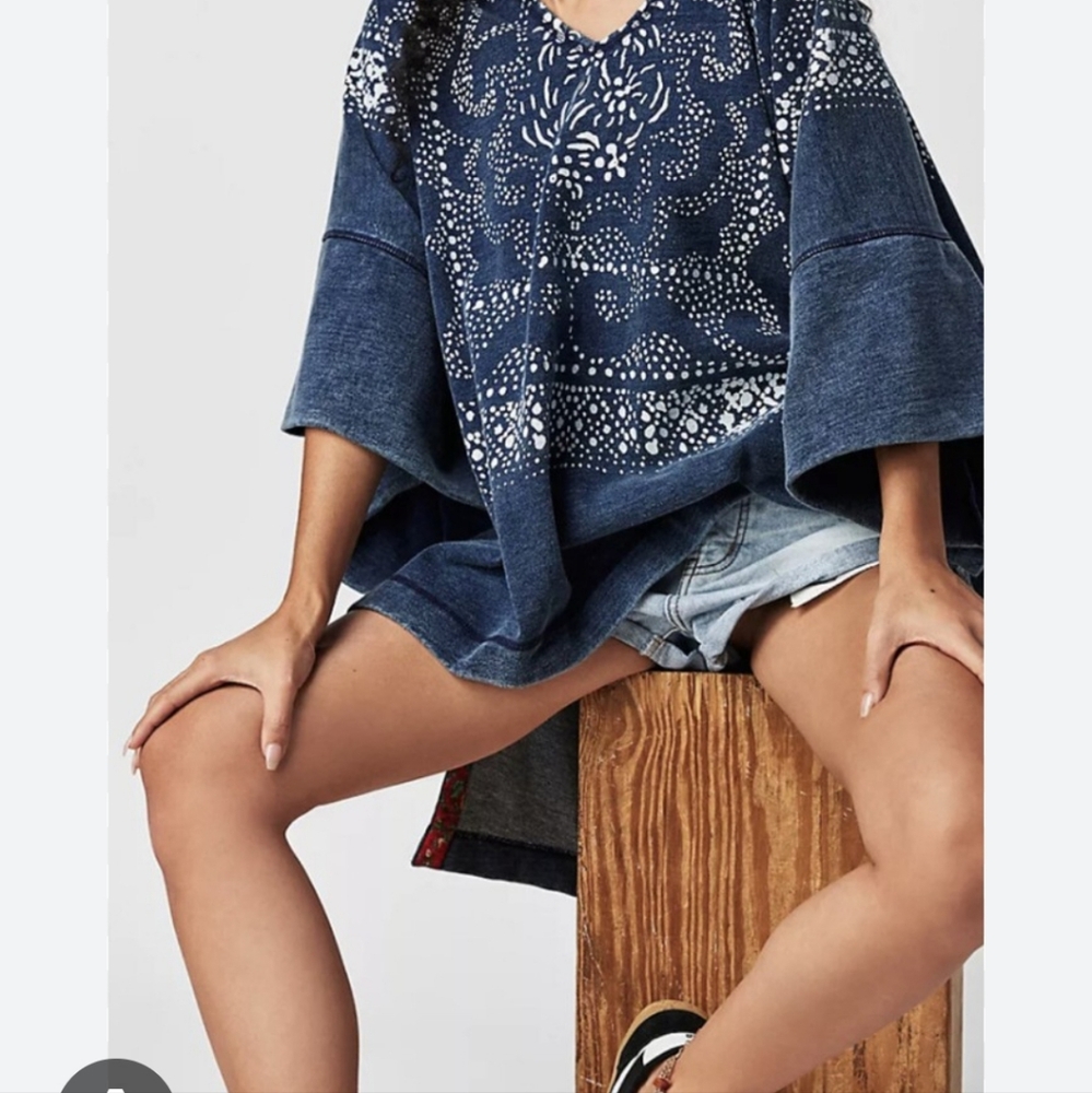 Free People Navy Blue Embroidered Scoop Neck Sweater with Red Accent - Picture 15 of 15